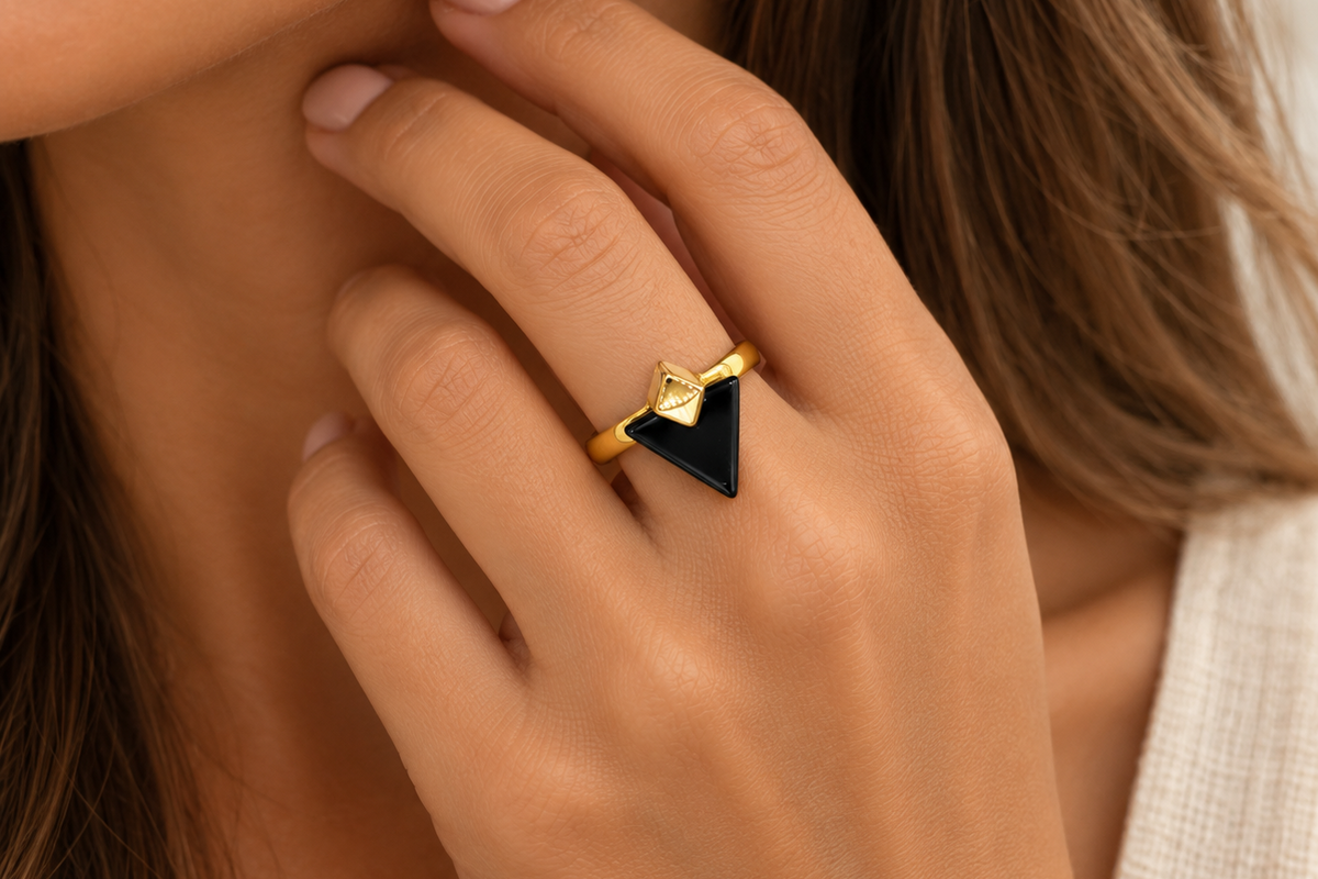 Astra Schwarzer Achat Ring – 18K vergoldet