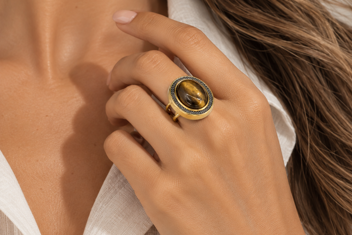 Coragem Tigerauge Ring – 18K vergoldet