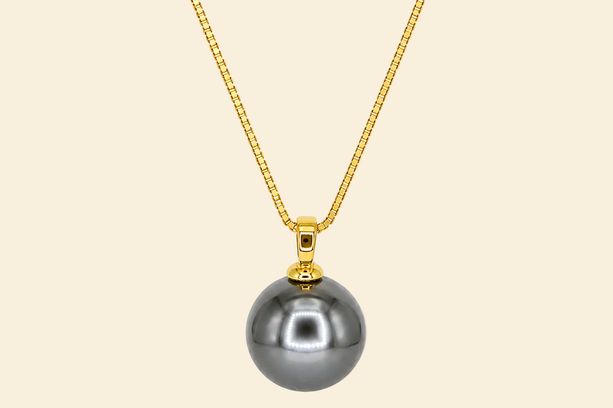 Essencia Graphit Muschelperlen Halskette – 18K vergoldet