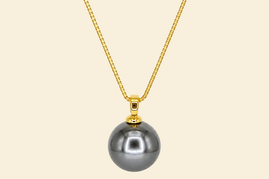 Essencia Graphit Muschelperlen Halskette – 18K vergoldet