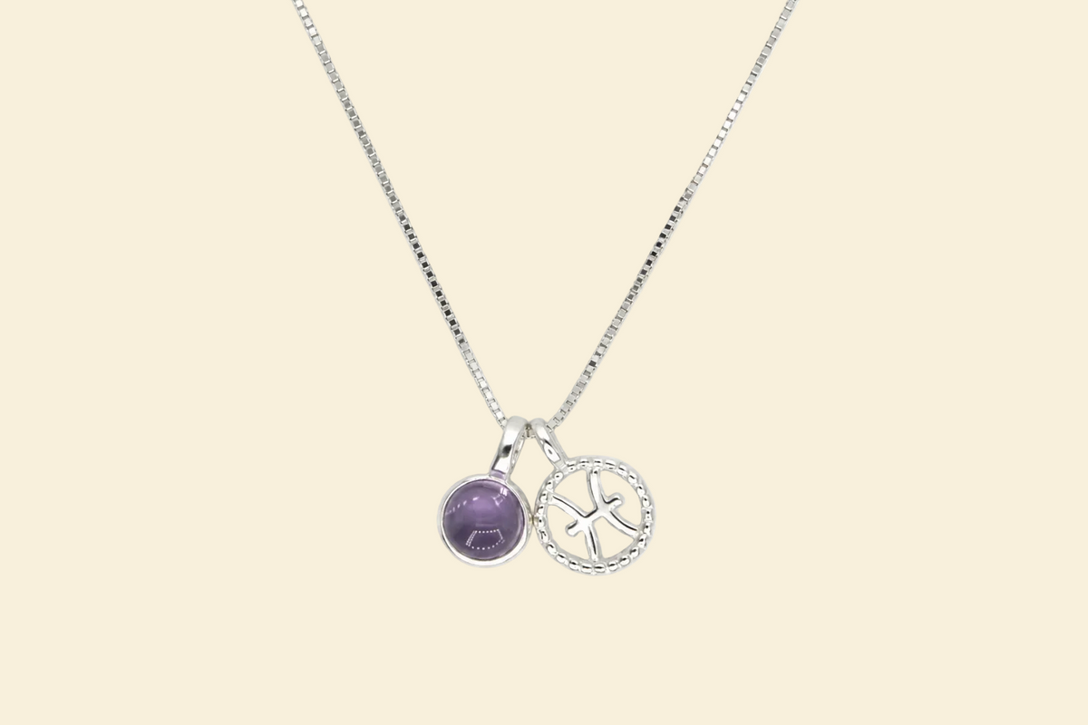 Fische Halskette mit Amethyst – 925 Silber