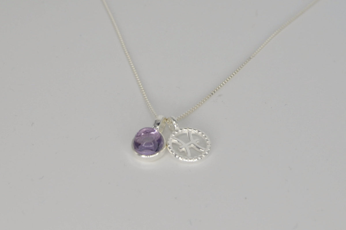 Fische Halskette mit Amethyst – 925 Silber