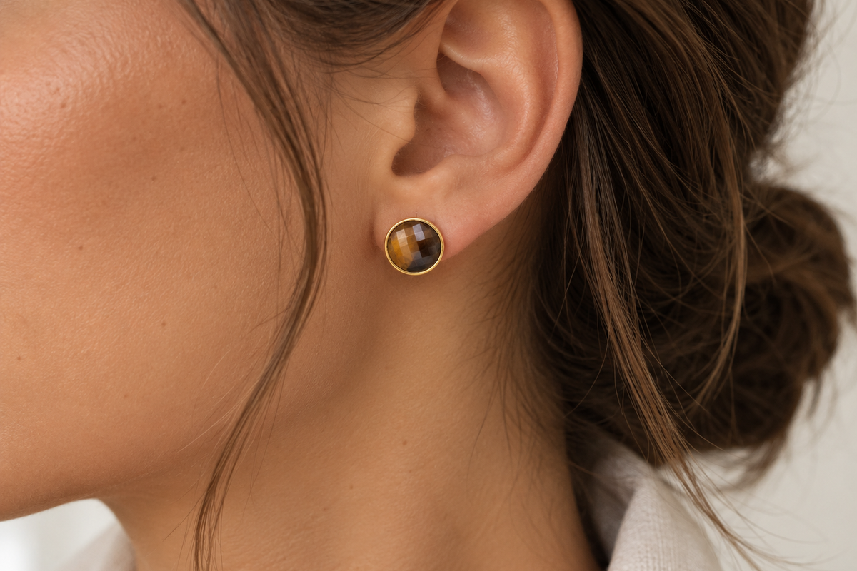 Harmonia Tigerauge Ohrringe – 18K vergoldet