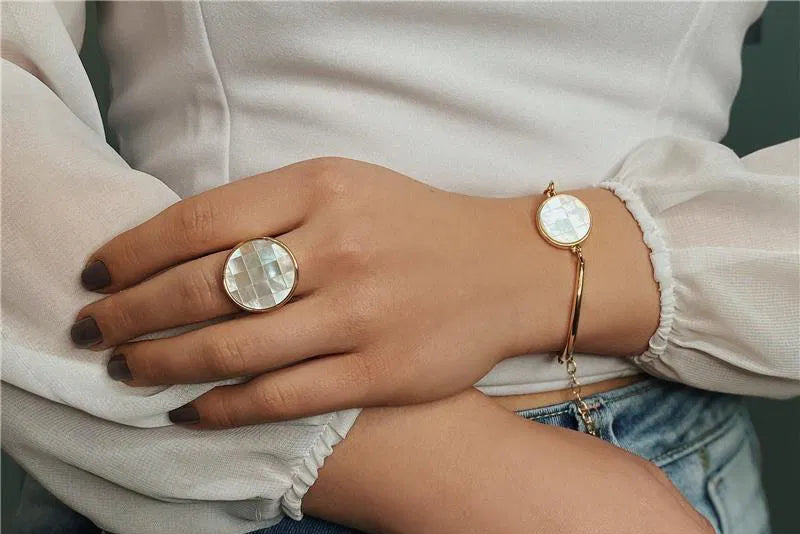 Mosaico Perlmutt Ring – 18K vergoldet