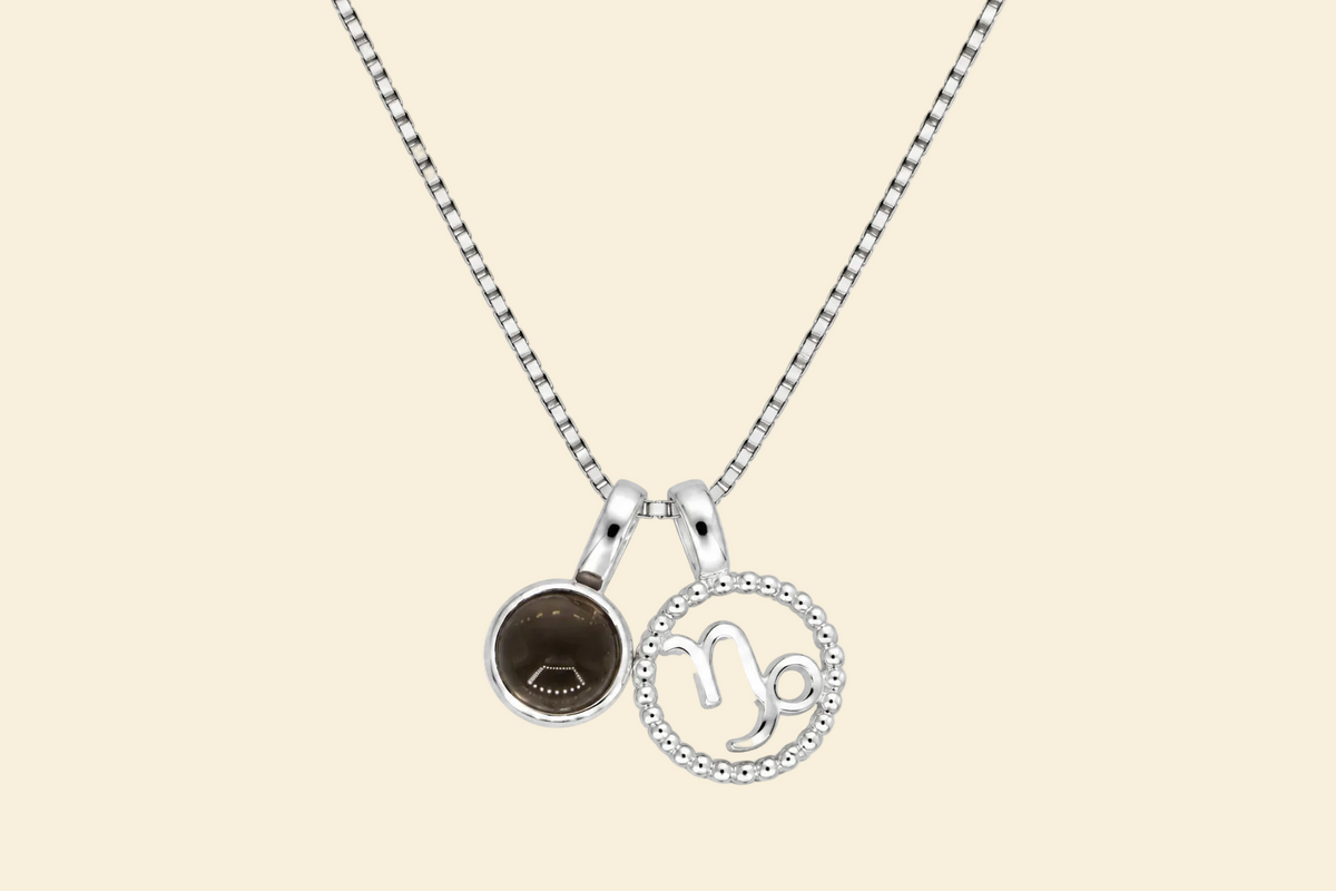 Steinbock Halskette mit Rauchobsidian – 925 Silber