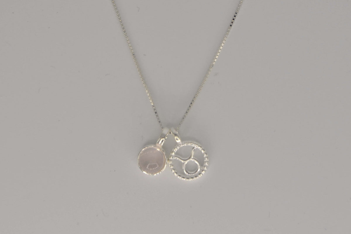 Stier Halskette mit Rosenquarz – 925 Silber
