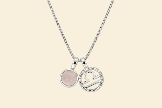 Waage Halskette mit Rosenquarz – 925 Silber