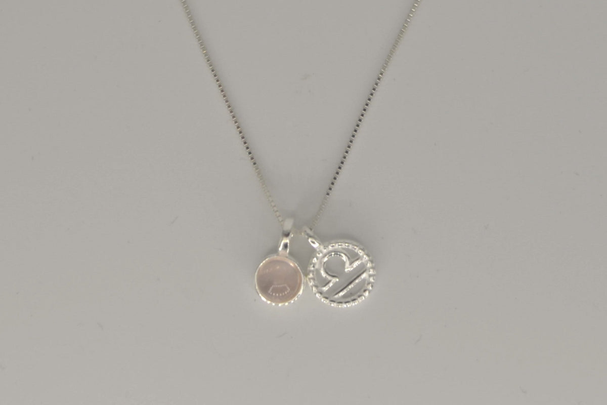 Waage Halskette mit Rosenquarz – 925 Silber