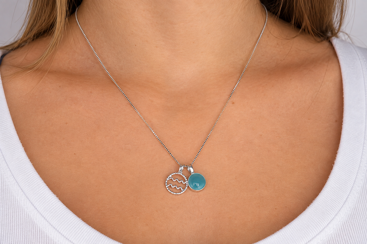 Wassermann Halskette mit Blauem Achat – 925 Silber
